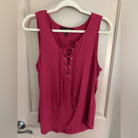 Gorgeous WHBM Bright Pink Lace Up Tank Large Excellent Condition - Picture 1 of 6